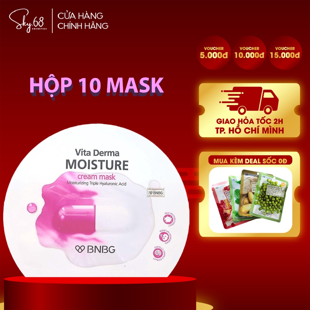 Combo 10 Mặt Nạ Kem Dưỡng Da Ẩm Mịn, Giúp Da Trắng Hồng BNBG Vita Derma Moisture Cream Mask 30ml x10