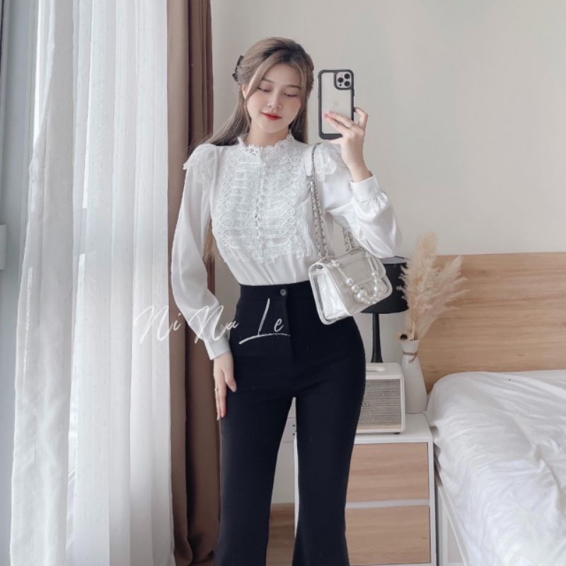 Áo sơ mi ren cổ tàu cúc ngọc DN34