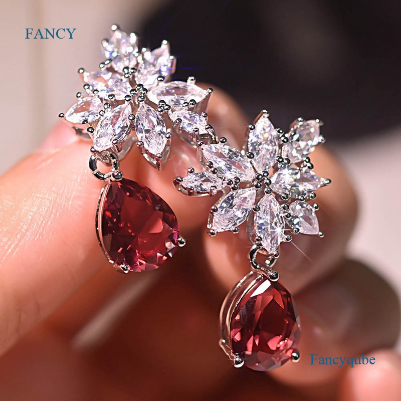 Fancyqube Bông Tai Dáng Dài Đính Đá Zircon Thanh Lịch Cho Cô Dâu