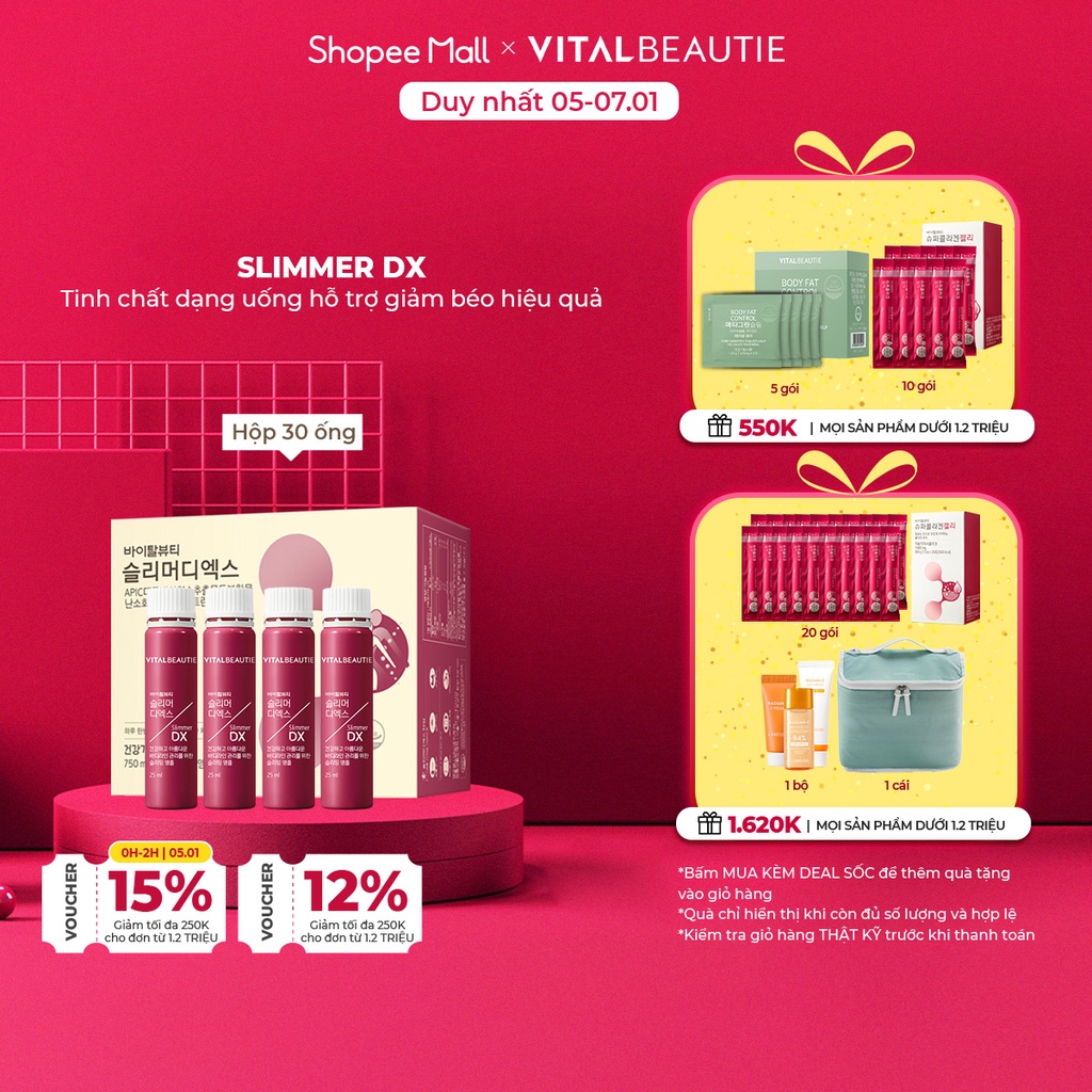 Tinh Chất Dạng Uống Hỗ Trợ Giảm Béo Vital Beautie Slimmer DX (30 ống)