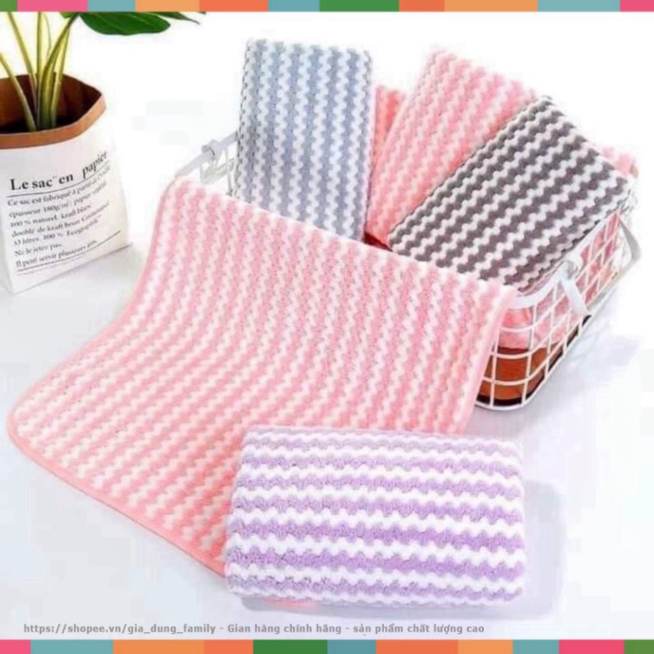 Khăn Mặt Hàn Quốc sợi bông mềm mại cao cấp, khăn lau mặt vân kẻ sọc lông cừu thấm hút siêu tốt size 30x50cm