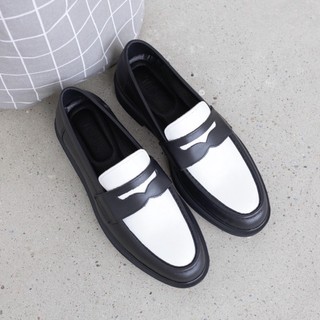 Giày Penny Loafer Black White đế cao su tăng chiều cao CLF-03
