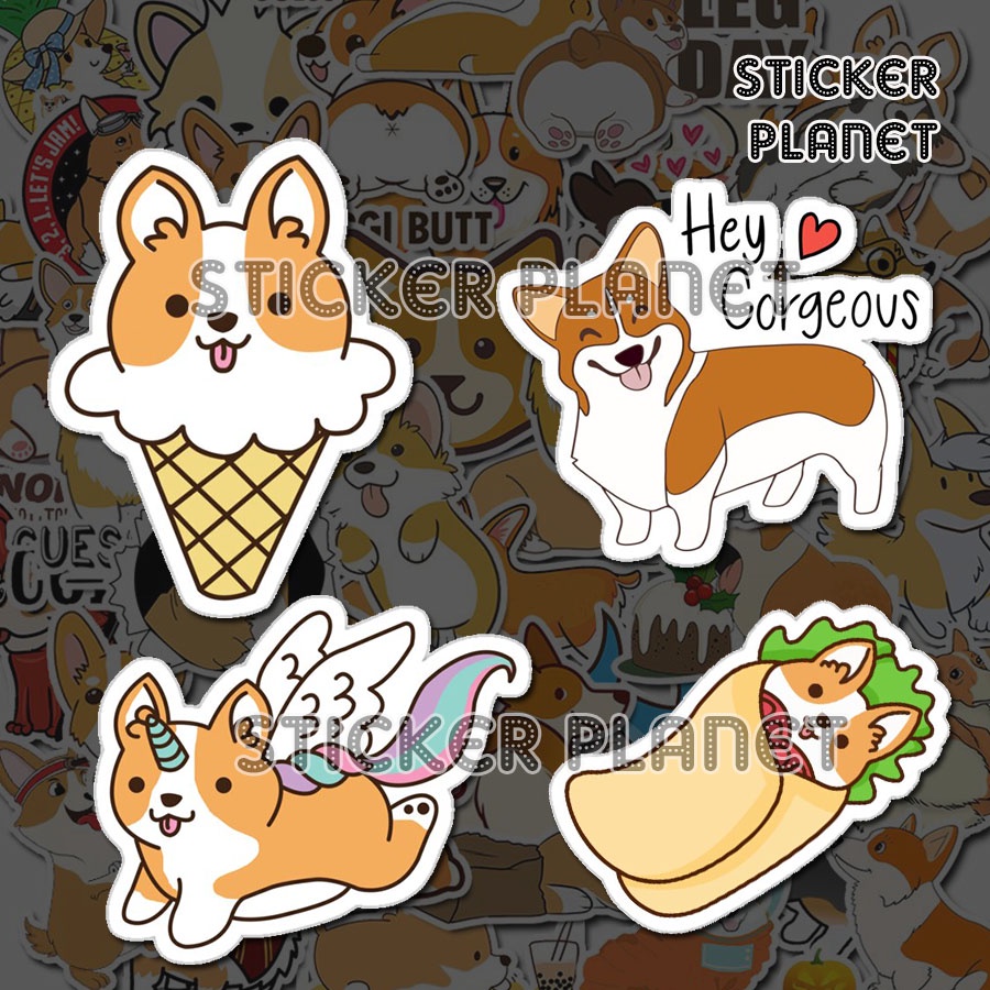 Sticker chó corgi chống thấm nước trang trí mũ bảo hiểm, đàn, guitar, ukulele, điện thoại