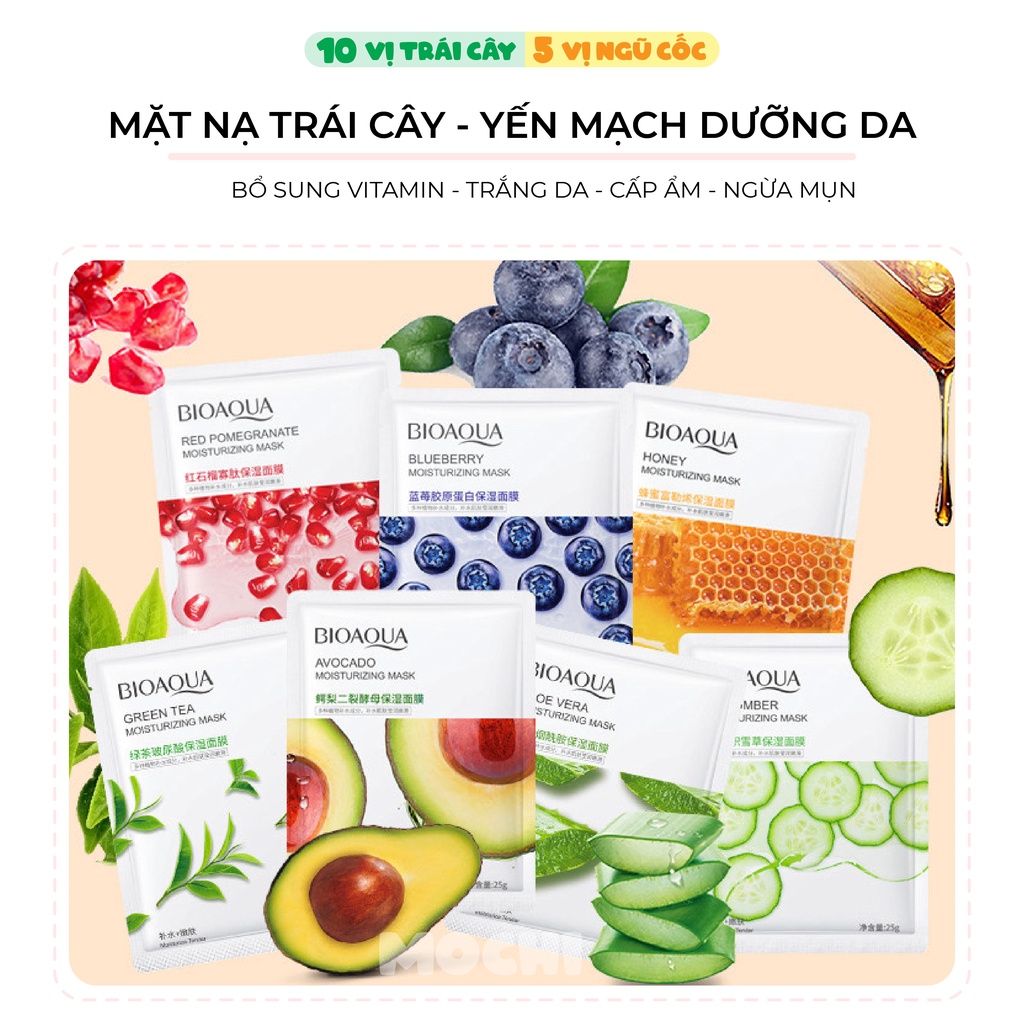 Mặt Nạ Trái Cây BIOAQUA Bổ Sung Vitamin l Dưỡng Trắng Da l Cấp Ẩm l Giảm Mụn Mask Giấy Đắp Mặt Nội Địa Trung MOCHI SHOP