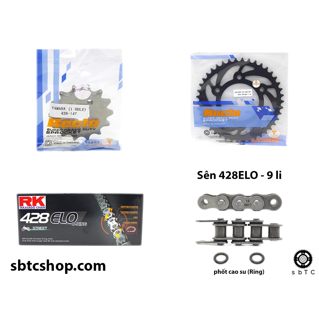 NSD Nhông dĩa RECTO sên RK phốt cao su 428 ELO Exciter 150