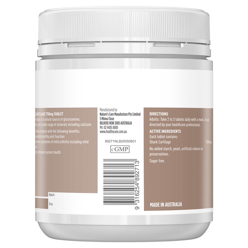 Sụn vi cá mập Healthy Care Shark Cartilage 750mg 200 viên, tăng cường sức khỏe xương khớp