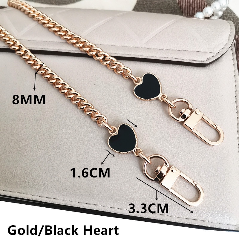 Dây Xích Tròn 8MM Trang Trí Túi Xách Đeo Chéo Vai Họa Tiết Cỏ Bốn Lá Màu Vàng Kim Trang Trí Hình Trái Tim