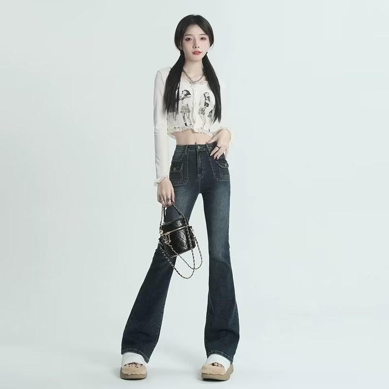 Quần jean giặt Daduhey dáng dài ống loe nhẹ cạp cao thời trang mới retro phong cách Hàn Quốc cho nữ | BigBuy360 - bigbuy360.vn