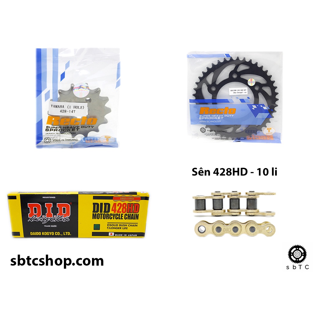 NSD Nhông dĩa RECTO sên DID vàng 428HD 10 li ly Yamaha Exciter 150 chính hãng
