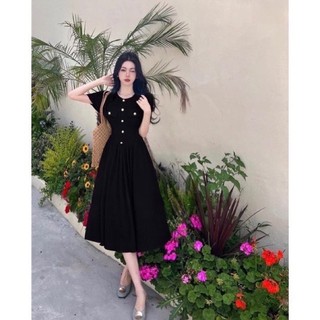 [CHAN BIGSIZE] Đầm midi phối cúc bigsize