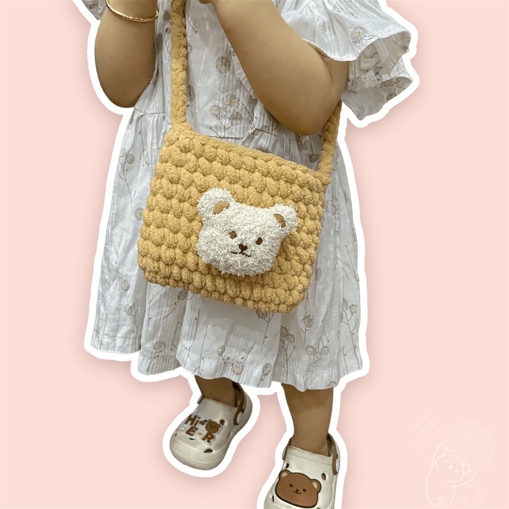 Túi đeo chéo Túi lì xì cho bé Túi len handmade gấu bông