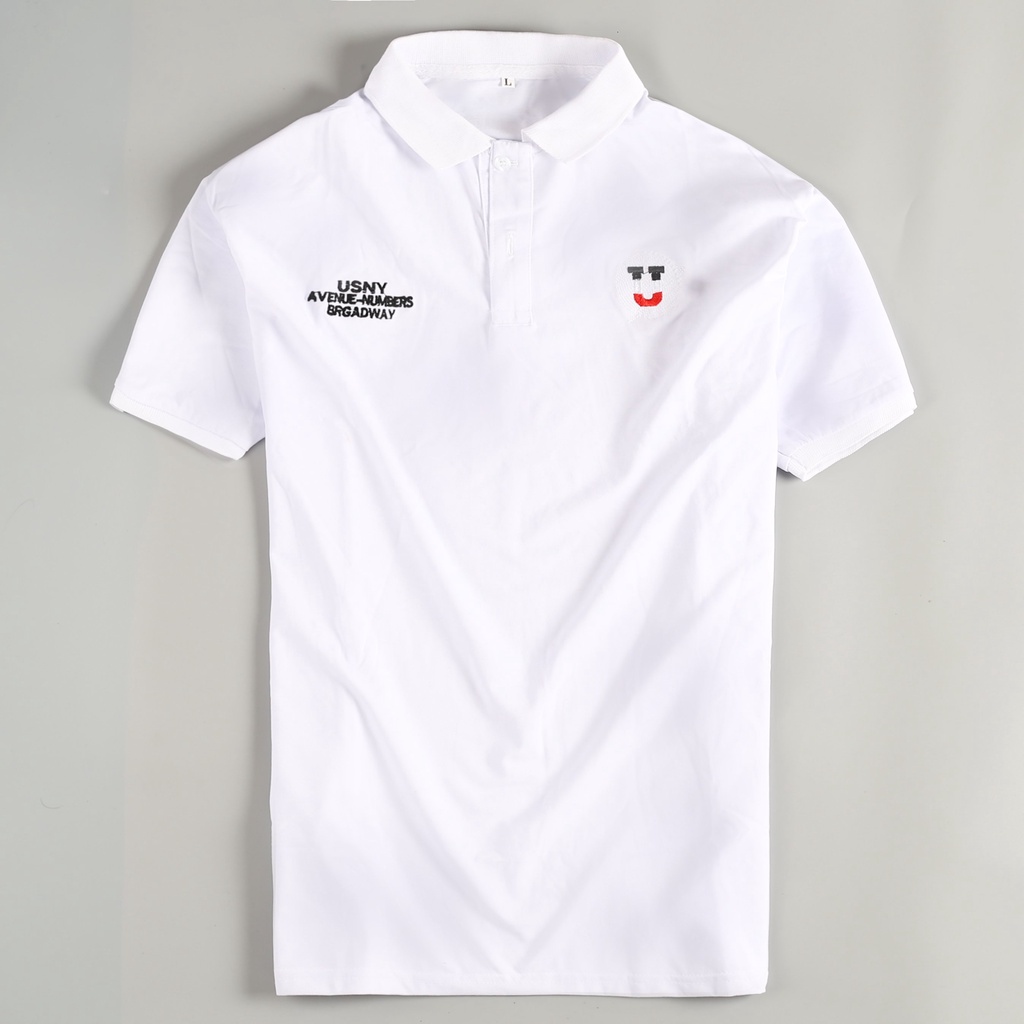Áo Thun Nam Cổ Bẻ Ngắn Tay Họa Tiết THÊU CHỮ U Trẻ Trung Năng Động