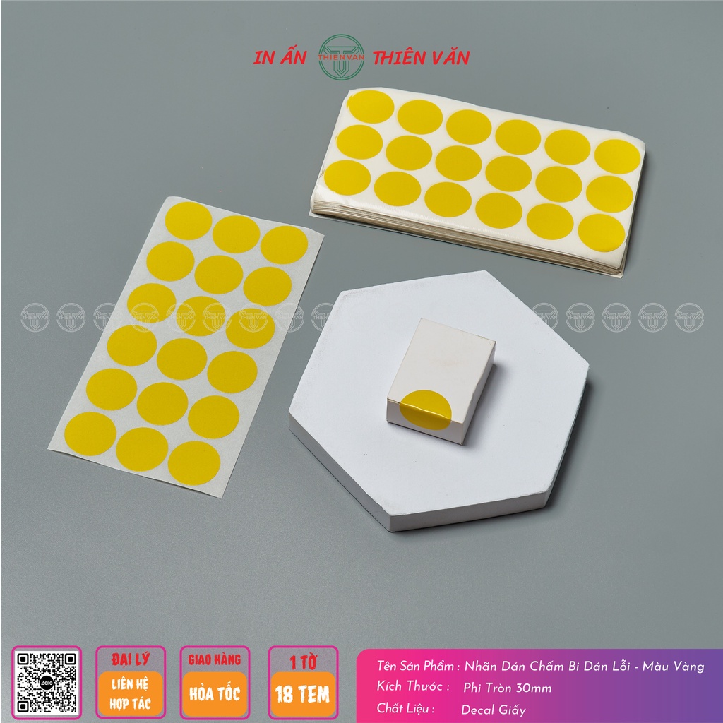 Nhãn Dán Tem Tròn Chấm Bi Thiên Văn, Phi 15mm - 20mm - 30mm - 40mm - 50mm - tem đánh dấu, tem dán lỗi, tem phân loại