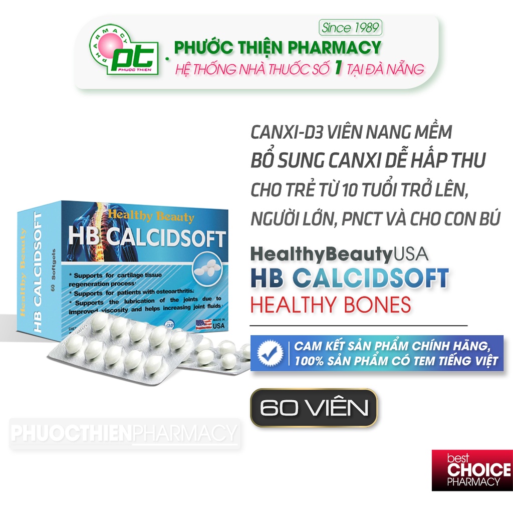 Canxid3 viên nang mềm HB CALCIDSOFT hộp 60 viên - calcium d3 hỗ trợ xương khớp, tăng chiều cao cho trẻ, calcisoft canxi