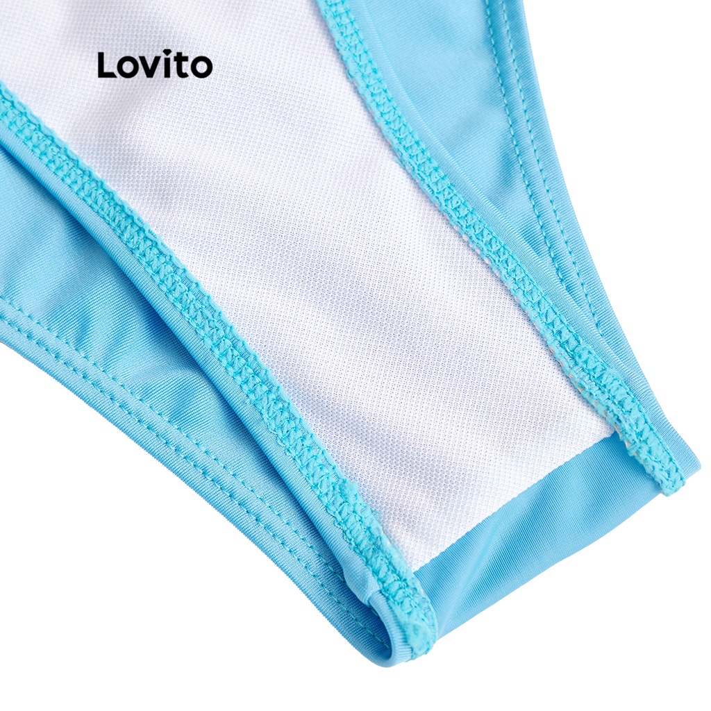 Bộ bikini Lovito màu trơn có gọng cắt xẻ sexy dành cho nữ L38AD026 (xanh dương)