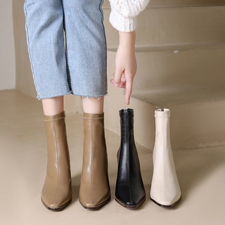 Boot nữ big size mũi nhọn da mềm gót cao 7cm size 40 - 43