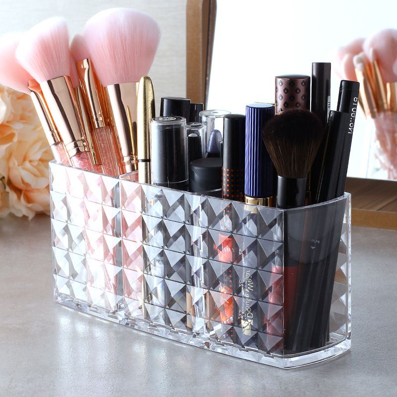 Hộp Đựng Cọ Trang Điểm Son Môi Trong Suốt Để Bàn Tiện Lợi