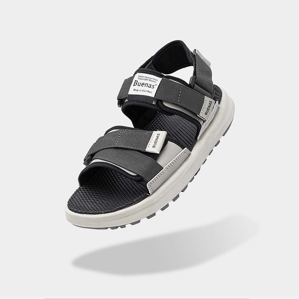 Sandal nam nữ unisex đi học quai ngang Buenas Sport SD-2628 màu đen - ghi - Giày dép xăng đan đế cao 3 phân