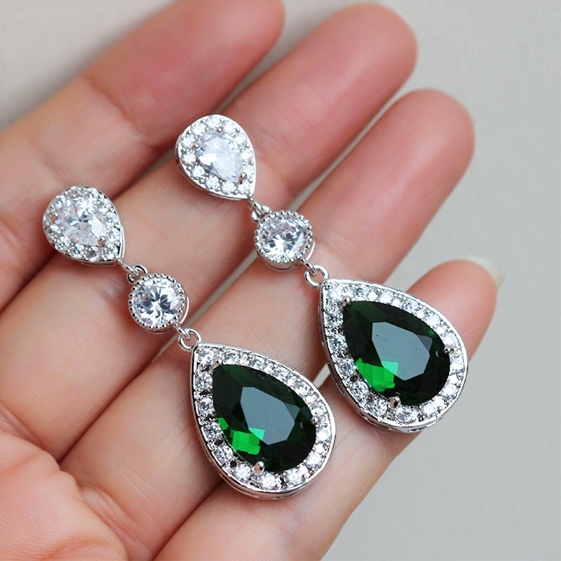 Fancyqube Bông Tai Dáng Dài Đính Đá Zircon Màu Xanh Dương Sang Trọng Thời Trang Dự Tiệc Cưới Cho Nữ