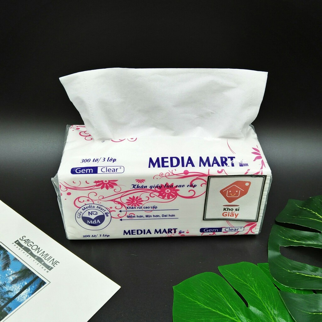 Khăn giấy rút Media Mart 300 tờ/3 lớp siêu dai mềm mịn - Giấy rút trắng loại 1 bịch lớn