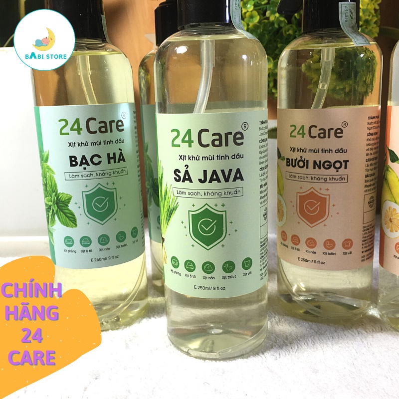 [Xả Kho] Xịt khử mùi thơm phòng tinh dầu sả java, bạc hà, bưởi ngọt 24Care HẠN SD TỚI THÁNG 8/2023