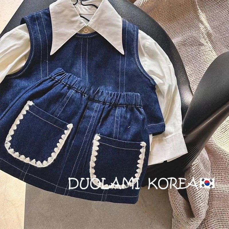 Set Áo Sơ Mi Và Chân Váy Denim Phong Cách Hàn Quốc Thời Trang Xuân Hè Cho Bé Gái 30131