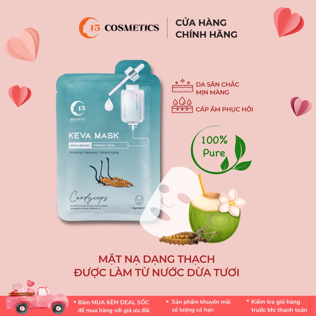 Mặt Nạ Thạch Dừa C13 Cosmetics Tinh Chất Đông Trùng Hạ Thảo Cordyceps Keva Mask Giúp Da Săn Chắc, Mịn Màng 1 Miếng