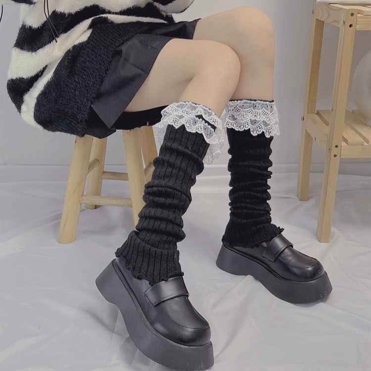 Tất ống len sọc Viền Ren nữ Lolita cao cấp TC47