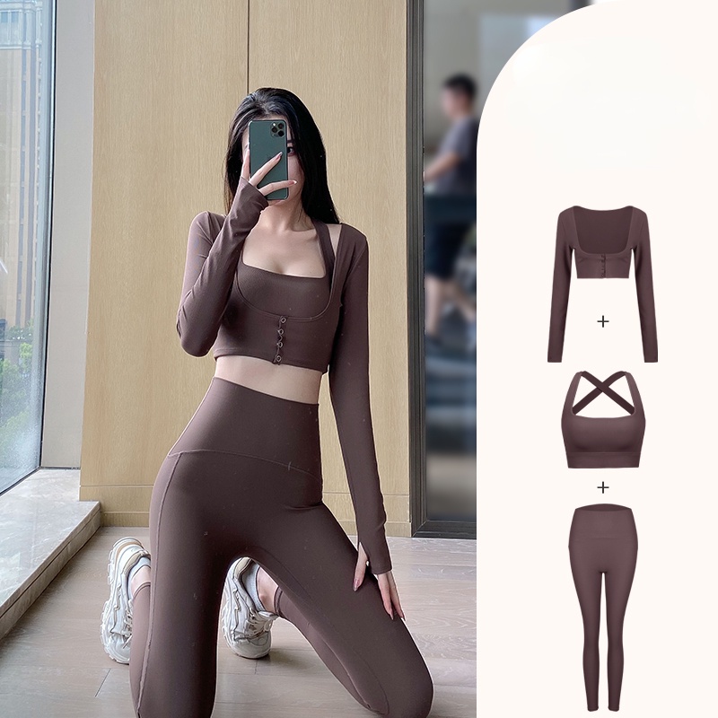 Bộ Trang Phục Thể Thao 3 Món Short + Áo Thun Dạng Lưới + Áo Ngực Thể Thao