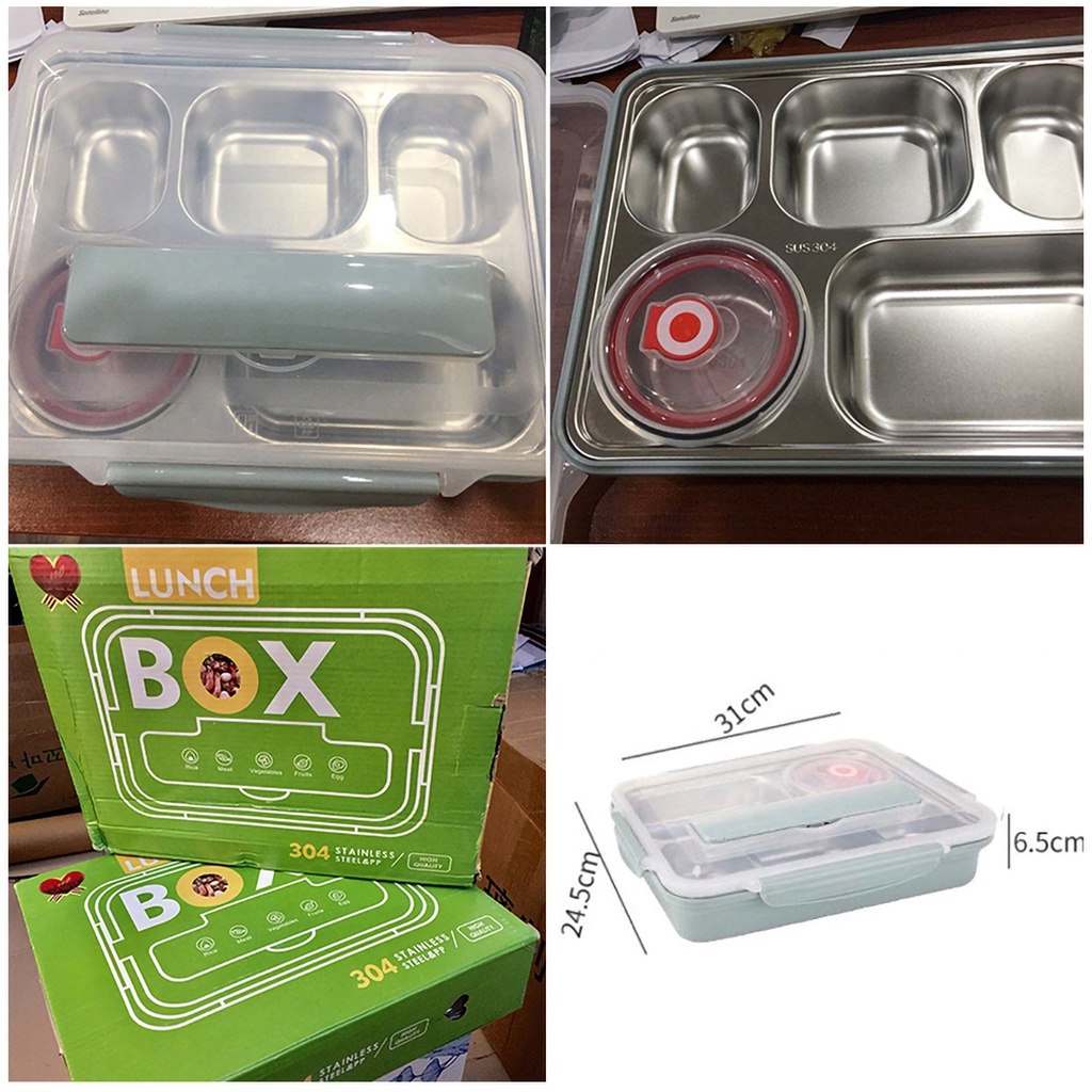 Hộp - Khay cơm Inox 5 ngăn - Có đựng canh