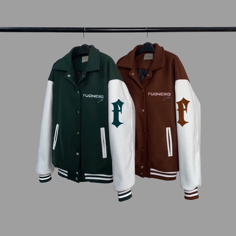 Áo Varsity Jacket Chần Bông Fuonero FNC dày dặn, áo khoác dạ thêu xù form rộng nam nữ