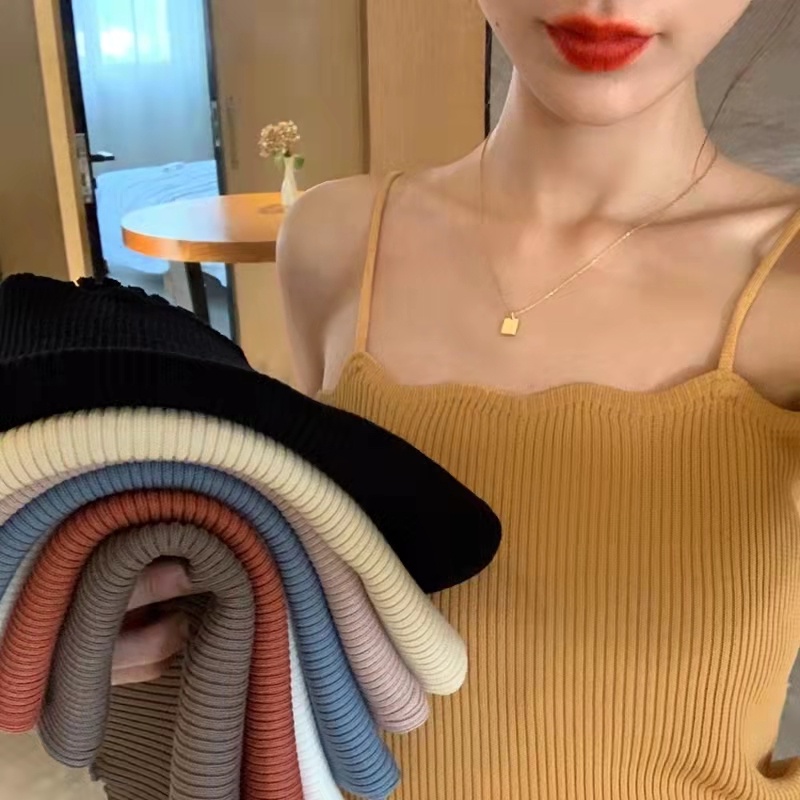 Áo hai dây ZHELIHANGFEI dệt kim lưng cao kiểu dáng ngọt ngào thời trang quyến rũ