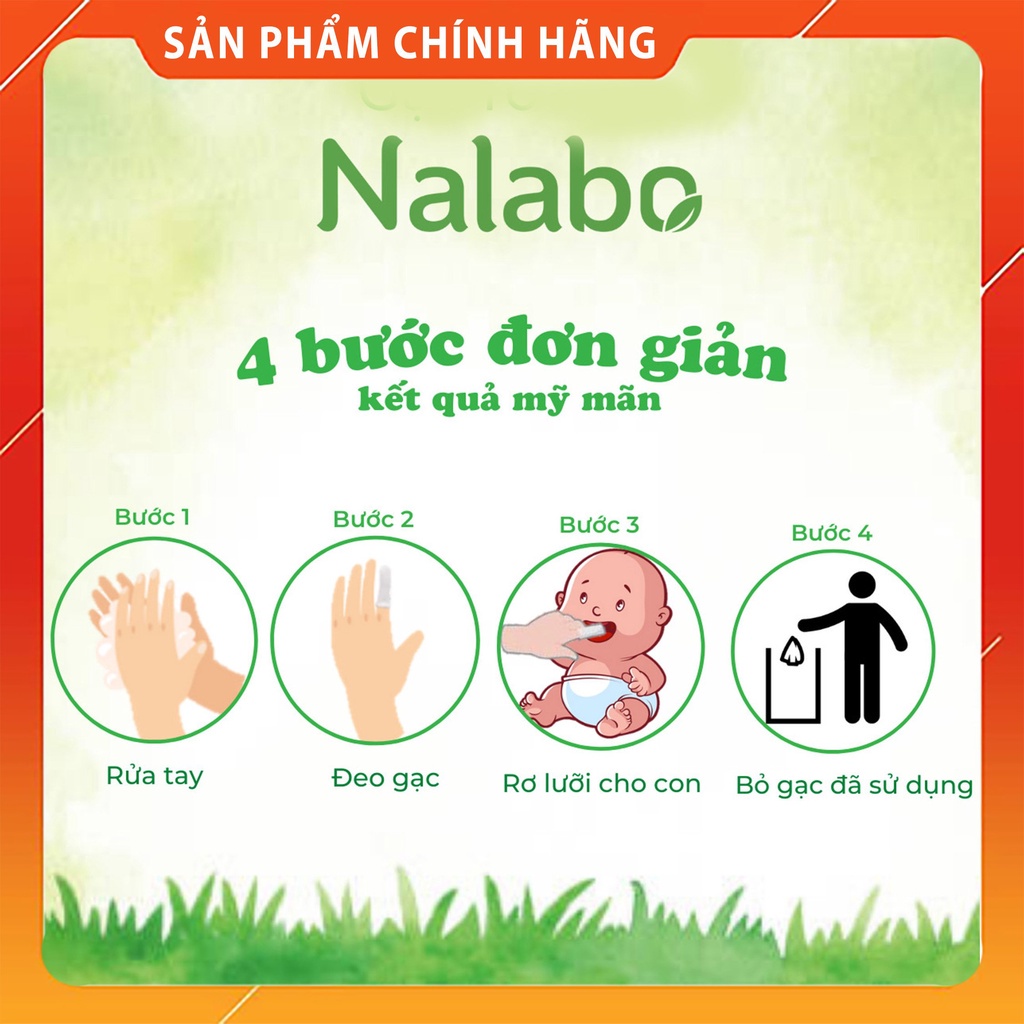 Gạc tưa lưỡi cho bé NALABO hôp 30 gói kháng khuẩn - Rơ lưỡi - Vệ sinh răng miệng cho bé - Chính hãng