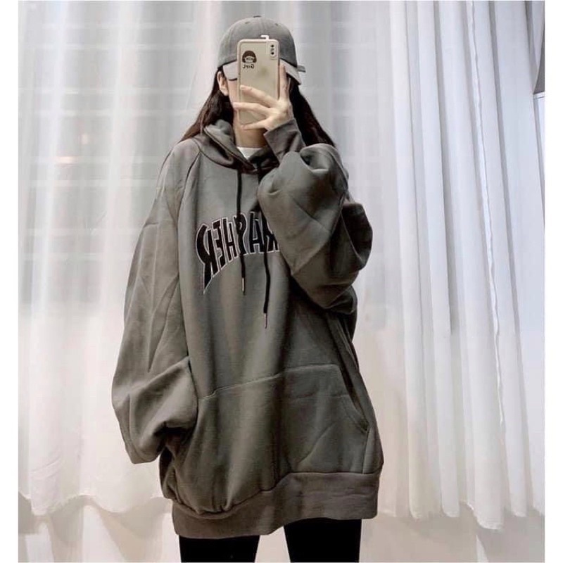Áo Hoodie nỉ bông chữ thêu siêu xinh, from áo unisex dáng rộng thụng ống tay bồng - hàng có sẵn