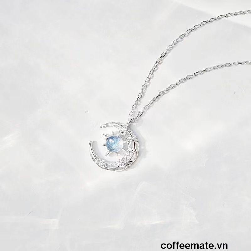 【coffeemate】⚡Vòng cổ Mặt Trăng Và Ngôi Sao Màu Xanh Dương Đơn Giản Phong Cách Hàn Quốc Cho Nữ