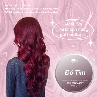 (Tặng Bodymist) Nhuộm tóc màu đỏ tím không tẩy (tặng trợ nhuộm + găng)