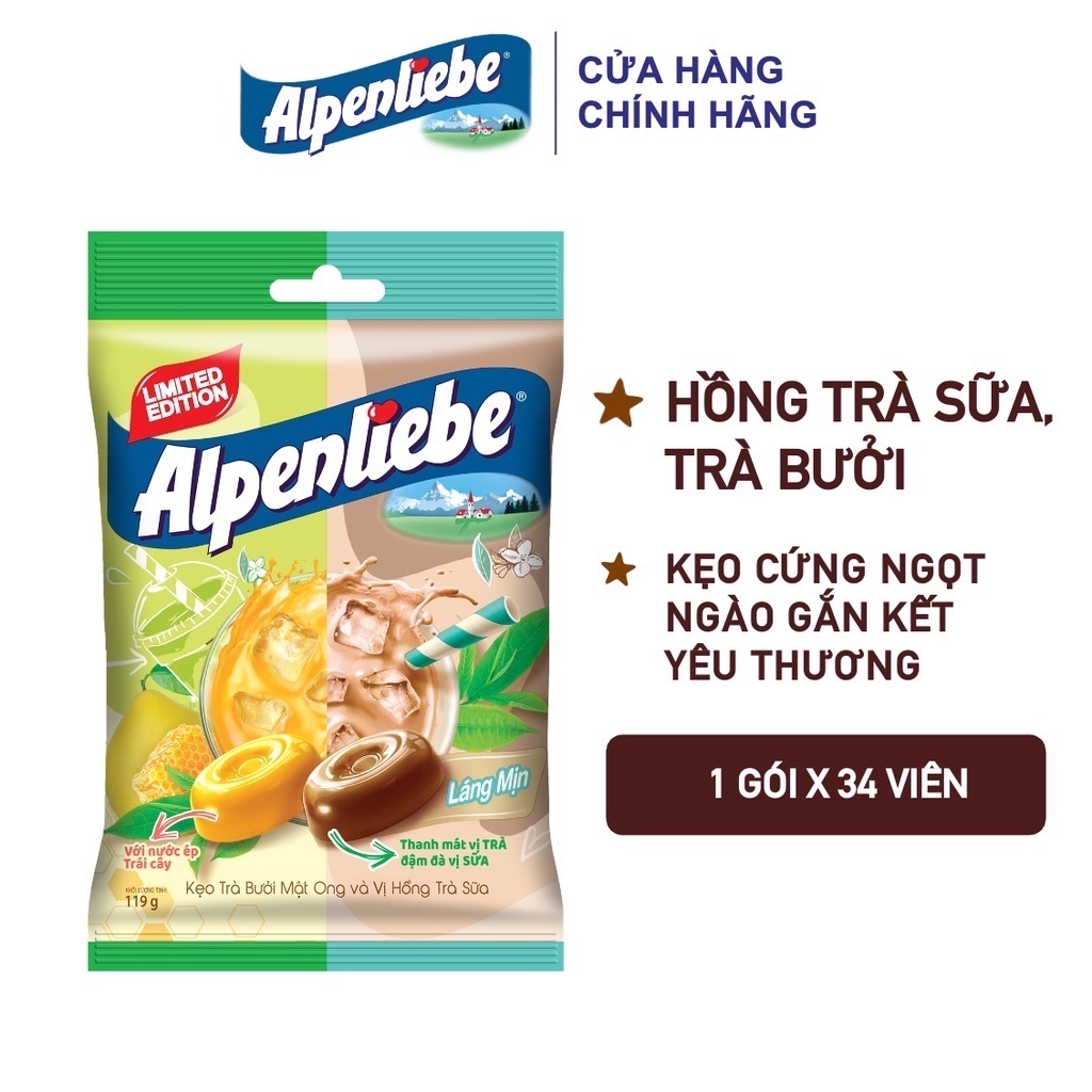 Kẹo Alpenliebe Trà Sữa và Trà Bưởi Mật Ong (Gói 34 viên)