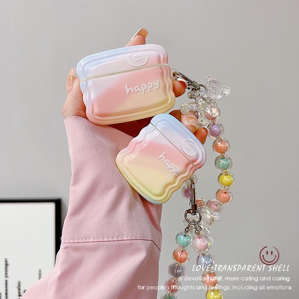 Vỏ Bọc Airpod 1/2/3/Pro Sóng Nước Chất Liệu Nhựa TPU Cao Cấp Kem Móc Tay  - Chinchincase