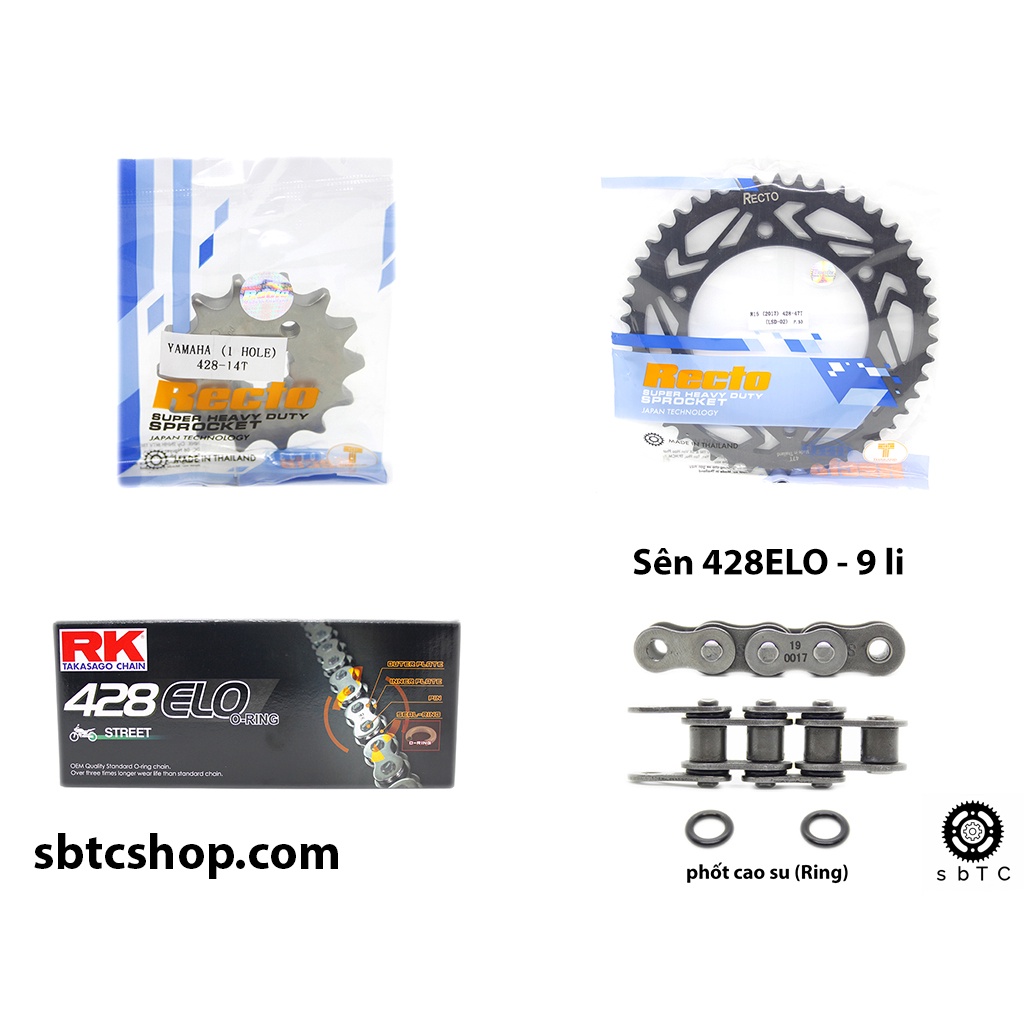 NSD Nhông dĩa RECTO sên RK phốt cao su 428 ELO R15V3 FZ155 MT15 XSR155