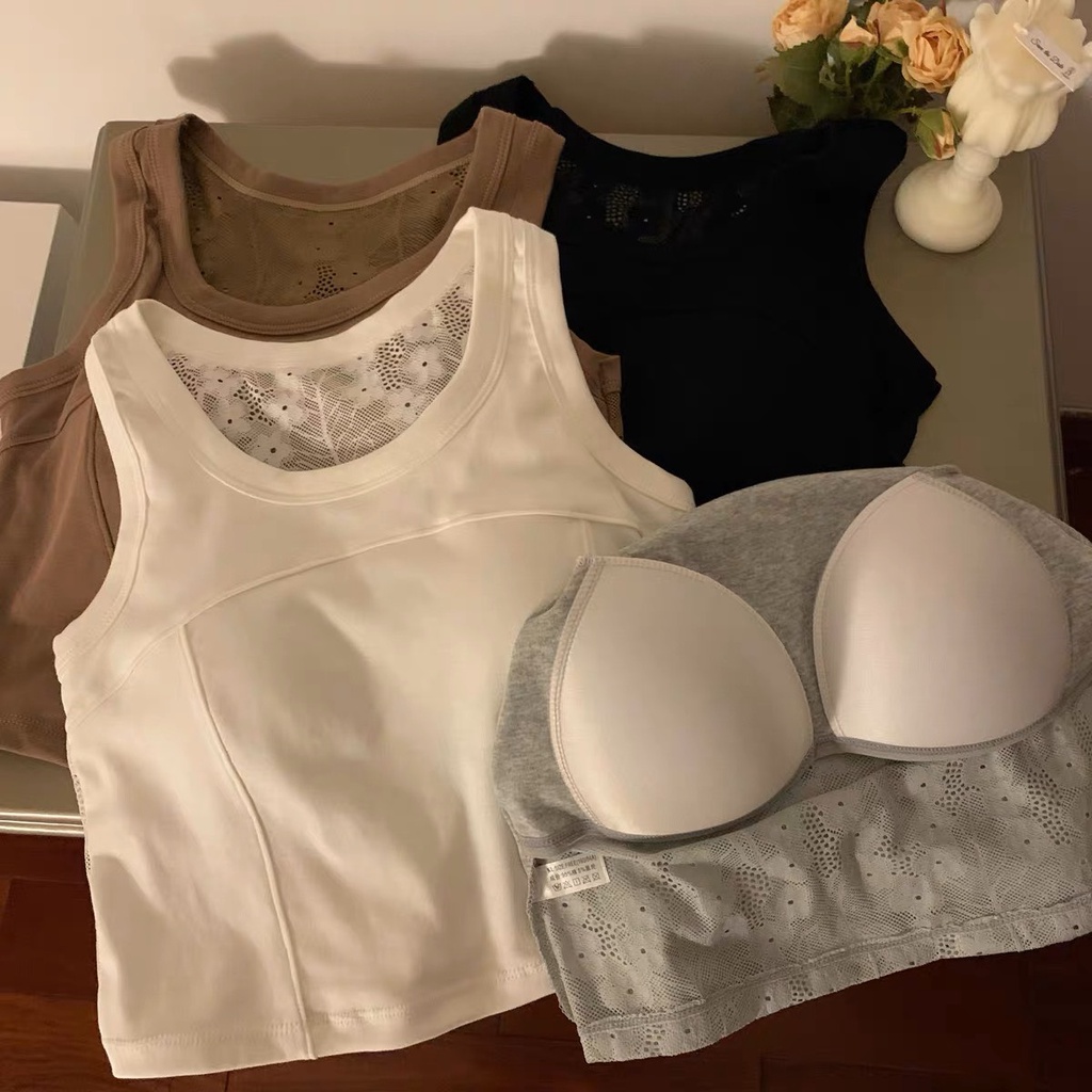 Áo ba lỗ croptop nữ [CÓ ĐỆM NGỰC ], Áo tank top kèm đệm lót chất liệu cotton phối ren mềm mại gợi cảm thời trang hè xinh