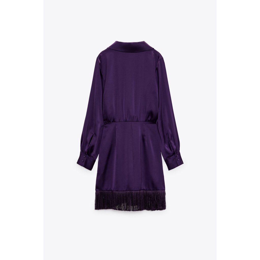 Zara Đầm Lụa satin Phối Tua Rua Thời Trang Mùa Thu Cho Nữ 2081845