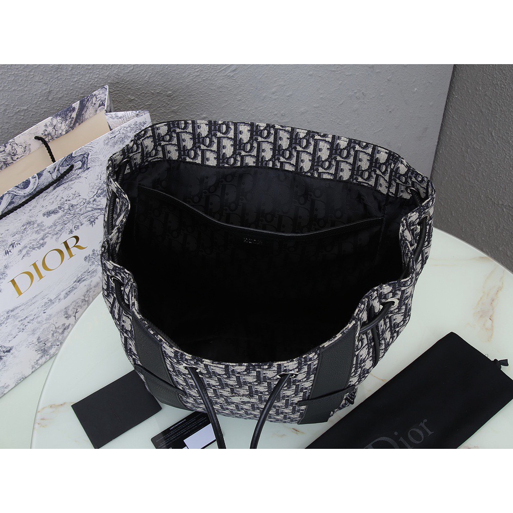 Balo CD Oblique Jacquard Canvas phối Da Bò Size 40