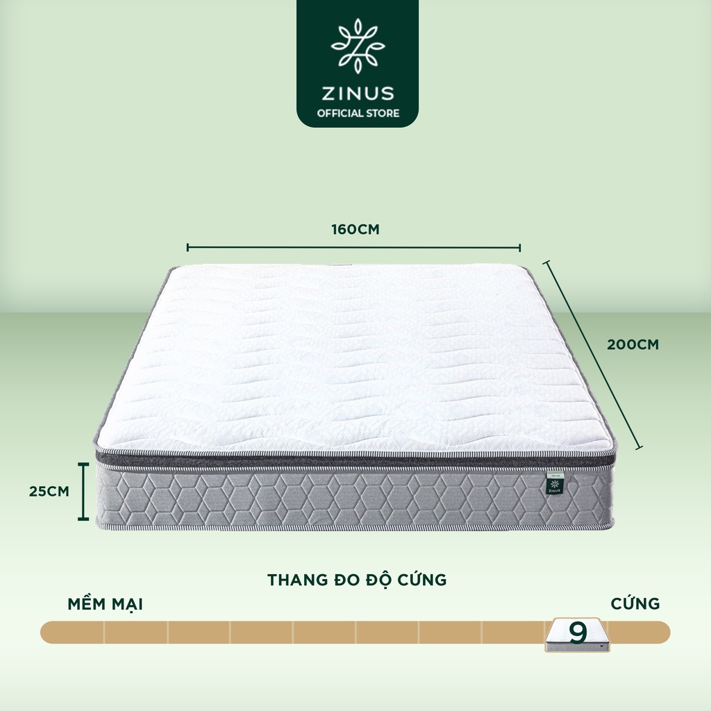 Nệm Lò Xo Độc Lập Cao su Euro Cao Cấp Dày 25cm Zinus - 10in Euro Top Latex Hybrid Spring Mattress