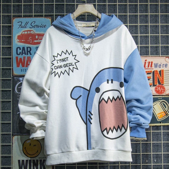 Áo Hoodie Dày Dặn In Hình Cá Mập Màu Sắc Phù Hợp Mùa Thu Nhật Bản Dễ Phối Đồ Phong Cách Hồng Kông Cho Nam