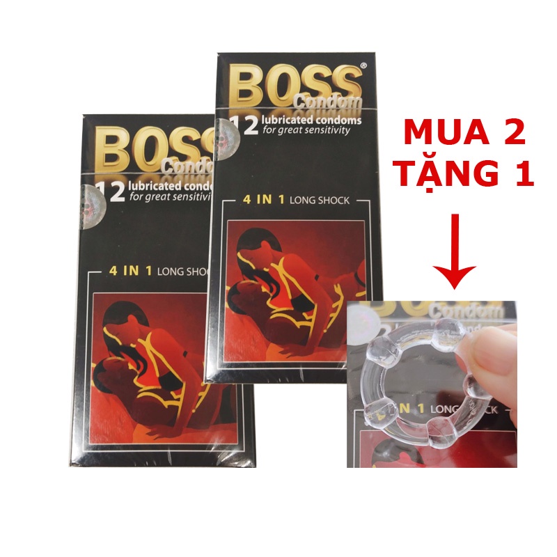 Combo 2 hộp Bao cao su Boss gân gai kéo dài thời gian 4 in 1 (hộp 12cái x2) KÈM QUÀ TẶNG