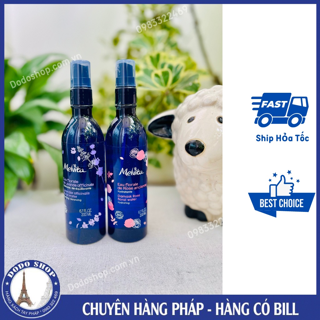 Toner/ Nước hoa hồng hữu cơ Melvita Eau Florale Pháp 200ml giúp làm sạch sâu, se khít lỗ chân lông.