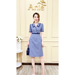 Anie-đầm suông cổ vest xanh sea - an1962