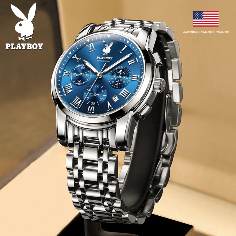 Đồng Hồ Đeo Tay Playboy 3026 Chống Thấm Nước Màu Dạ Quang Thời Trang 2022 Cho Nam