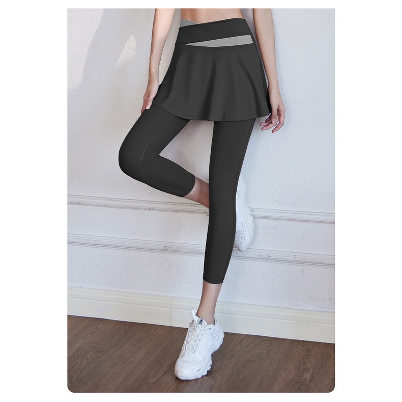 Váy Quần Legging Lưng Cao Co Giãn Nhanh Khô Thoáng Khí Màu Sắc Tương Phản Thời Trang Tập Yoga