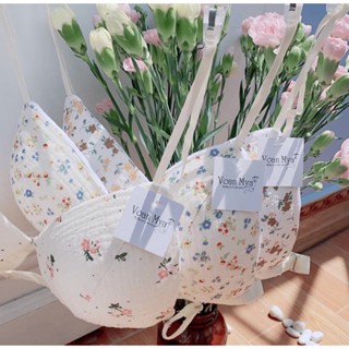 Áo Bralette vải xốp mịn mát hoa nhí - áo ngực cài trước, không gọng, mút rời Nội y thiết kế Voan Mya Voanmya